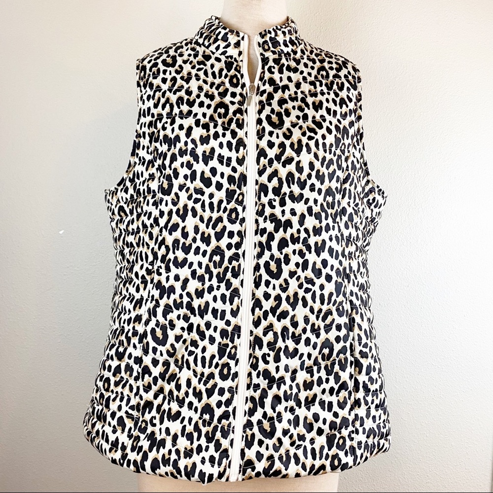 Kim Rogers Leopard Full Zip Puffer Vest Size XL